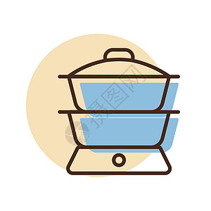 双锅炉矢量图标 厨电家庭厨具美食厨房炊具食物平底锅插图工具机器图片
