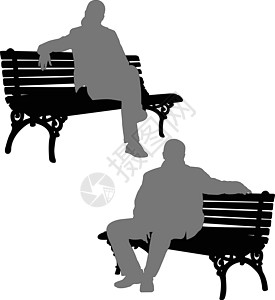 坐在公园长椅上的男人和女人的剪影 — vecto图片