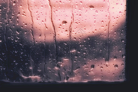 雨水 窗玻璃上的雨滴 为背景清新镜子窗户反射淋浴气泡水分流动灰色天气宏观图片
