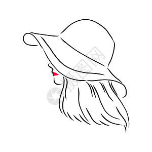 戴着优雅帽子的美丽女人的剪影 向量 戴着帽子的漂亮女孩 矢量素描图黑色草图白色女士女性插图女孩魅力红色墨水图片