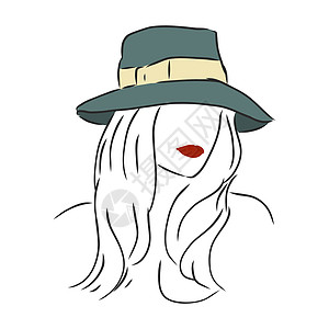 戴着优雅帽子的美丽女人的剪影 向量 戴着帽子的漂亮女孩 矢量素描图卡通片白色女性头发女士嘴唇配件草图女孩黑色图片