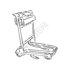 大空抵达时用白色背景移动手持小货车 行李车 矢量草图插图店铺手提箱送货折扣货物车站旅行人士消费者商品图片