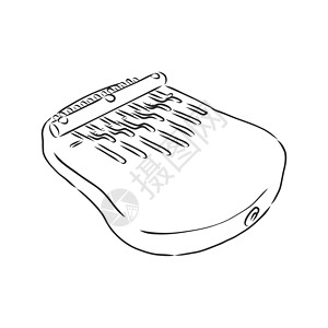 在白色矢量卡通图标插图上隔离的重击钢琴或卡林巴琴或拇指钢琴 素描它制作图案音乐家音乐会民间键盘韵律细绳旋律盒子音乐木头图片
