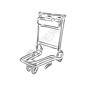 大空抵达时用白色背景移动手持小货车 行李车 矢量草图插图大车送货商品商业旅行车轮货运购物中心零售旅游图片
