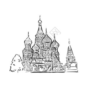 圣罗勒大教堂在莫斯科红色素描它制作图案图片