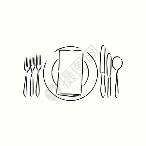 矢量手绘插图与表设置集 草图 复古插画 餐桌套装餐具矢量速写它制作图案环境用餐刀具勺子菜单工具早餐涂鸦食物餐厅图片