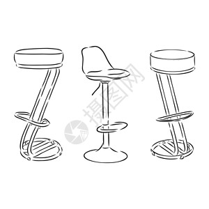 一组隔离在白色背景上的吧椅 素描风格的矢量图解 高吧凳矢量图速写它制作图案家具餐厅木头艺术黑色房子座位草图咖啡店插图图片
