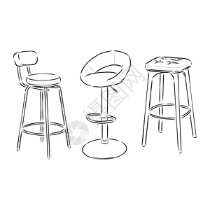 一组隔离在白色背景上的吧椅 素描风格的矢量图解 高吧凳矢量图速写它制作图案酒吧餐厅咖啡店涂鸦插图绘画艺术座位凳子房子图片
