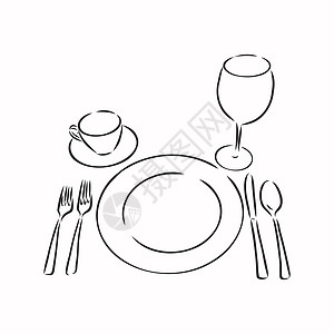 矢量手绘插图与表设置集 草图 复古插画 餐桌套装餐具矢量速写它制作图案用具用餐刀具环境绘画早餐艺术涂鸦服务宴会图片