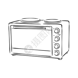 微波炉线图标 可编辑的线条素描图标 股票矢量图厨房火炉电气烤箱展示器具按钮插图墨水涂鸦图片