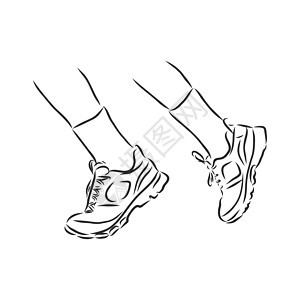 运动鞋中的运动员脚矢量素描它制作图案涂鸦海报青少年衣服手绘配饰运动蓝色插图女孩图片