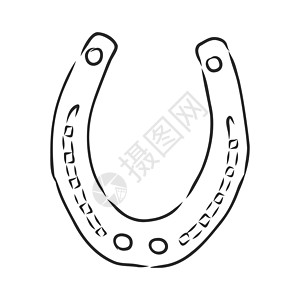 现实素描插图 马场象征运气涂鸦雕刻金属古董马蹄铁绘画漫画农场写意图片