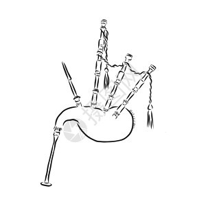 风笛乐器素描矢量图 仿刮板款式 黑白手绘图像旋律国家短裙民间韵律音乐家音乐娱乐插图蚀刻图片