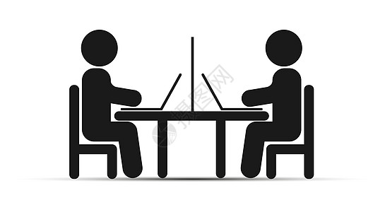 简单绘图两个人坐在桌旁 带着笔记本电脑图片