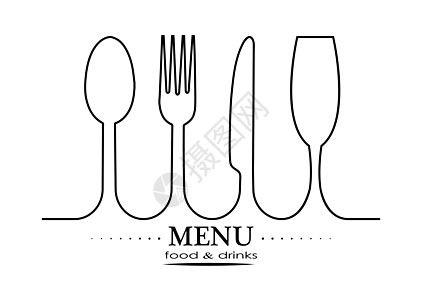 餐饮或餐厅菜单设计标志用餐派对服务勺子桌子盘子设计师玻璃酒吧烹饪图片