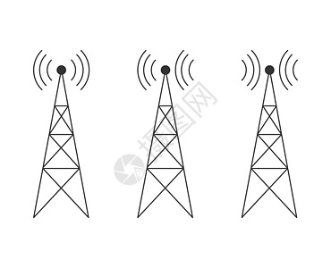 带有发射器中继器和接收器桅杆的图标集 公寓图片