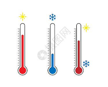 彩色温度计图标集 平面设计工件季节雪花太阳测量生态天气冻结技术工具图片