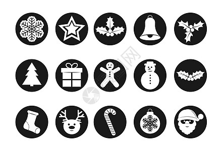 一套用于设计和装饰的圣诞图标装饰品花环星星插图数字色调雪人丝带短袜洞察力图片