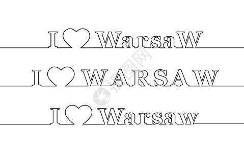 我爱华沙 波兰首都名称轮廓线图片