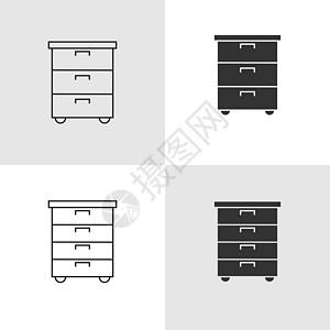 一组线性和剪影图标 带有用于徽标的办公桌图片