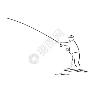 渔夫用钓鱼竿剪影矢量图制作图案图片