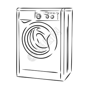 洗衣机 在白色背景上孤立的手绘草图插图洗钱技术绘画洗衣店器具洗涤剂垫圈工作家庭电气图片