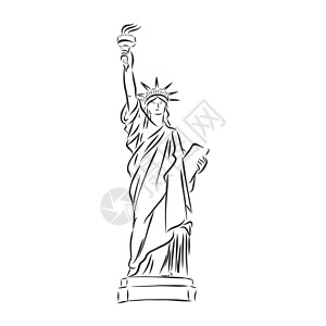 自由女神像手绘矢量现实素描星星插图地标首都火炬旅行纪念碑国家世界旅游图片