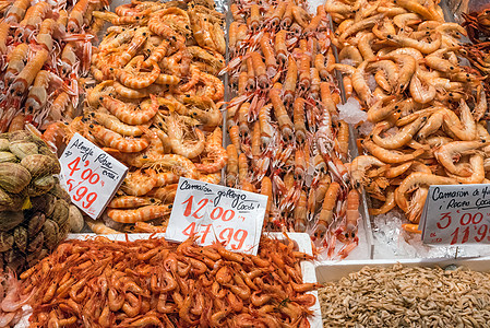不同种类的销售虾类对虾盐水海洋甲壳营养美食食物小龙虾渔业章鱼图片