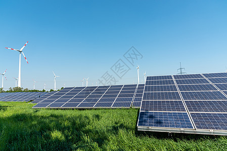 可再生能源发电和输电线路涡轮机面板植物变电站基础设施力量活力涡轮光伏紧张图片