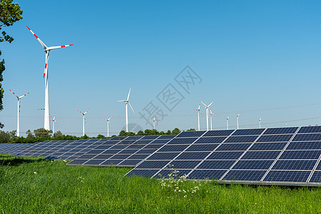 太阳能电池板 风力发动机和电镀基础设施风轮网格涡轮金属细胞太阳能板变压器电压变电站图片