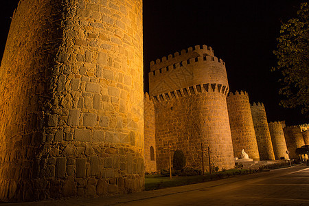 晚上在西班牙阿维拉世界遗产墙壁建筑学旅行城堡历史性石墙石头遗产历史图片