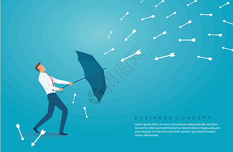 商务人士用雨伞保护自己免受绘制的箭头矢量它制作图案商业风暴危险攻击卡通片金融插图男人员工市场图片