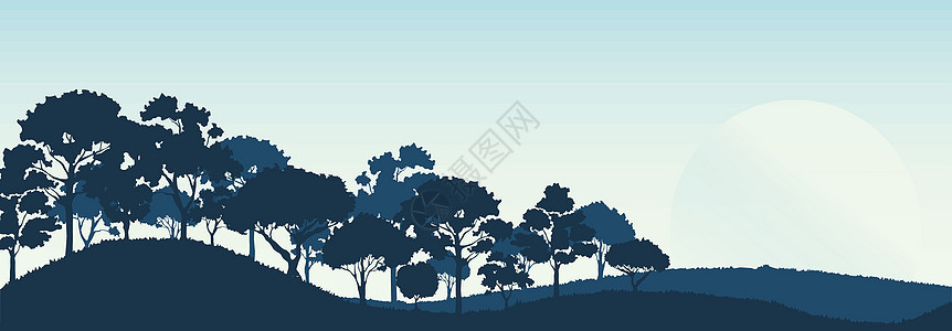 森林树木剪影自然景观背景矢量图 EPS1针叶场景阴影木头地平线植物薄雾山脉松树天空图片