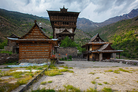 桑格拉堡印度寺庙 印度喜马恰尔邦桑格拉遗产崇拜木头吸引力旅游天空风景地标建筑学旅行图片