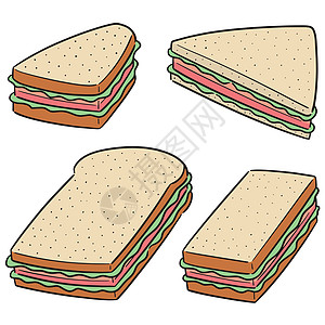 面包素描三明治套装线条蔬菜素描食物手工收藏营养叶子小吃维生素插画