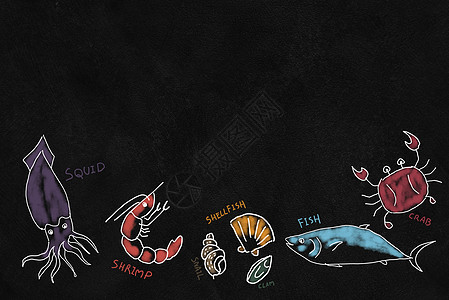 黑猪海鲜菜单素描章鱼插图墙纸绘画动物涂鸦样本乌贼蛤蜊生蚝图片
