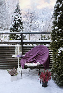 雪地花园阳台的冬天感觉图片