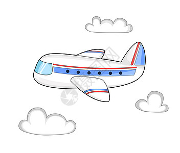 卡通飞机在云端飞行 孩子们矢量剪贴画飞机 孤立的图形插图图片