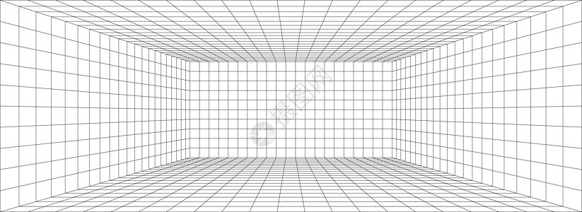 透视网格 3d 矢量图 模型投影模板 直线一点透视地平线绘画细胞等距白色房间插图工程学位马赛克图片