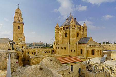 在耶路撒冷的托管所修道院石头旅行历史教会历史性城市建筑学圆顶建筑地标图片