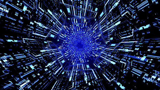 3D 抽象未来派数字电路板隧道 HUD 具有发光的浅蓝色振动色波背景 Ver幻影墙纸数据显示器管子人工智能活力流动电路插图图片