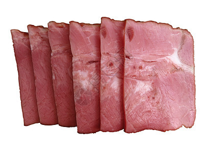 白色背景上孤立的火腿切片小吃香肠猪肉牛肉红色熏制早餐熟食食物美食图片
