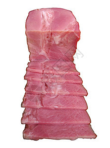 白色背景上孤立的火腿切片早餐红色食物美食熏制粉色腰部熟食猪肉香肠图片