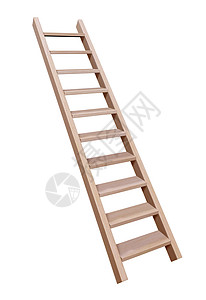 孤立的木阶梯楼梯工具白色概念梯子商业木头建筑棕色图片
