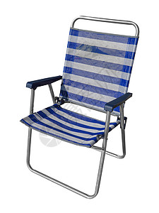 孤立的折叠椅蓝色和白色折叠旅行野餐闲暇海滩扶手椅黑色躺椅金属座位图片