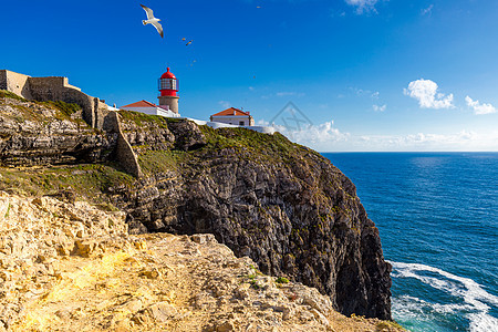 灯塔 葡萄牙萨格雷斯悬崖海岸圣文海洋导航警觉岩石支撑假期地标图片