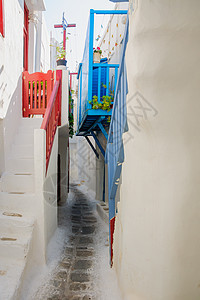 米科诺斯与典型希腊房屋的街道城市蓝色建筑建筑学村庄阳台旅游石头地标房子图片