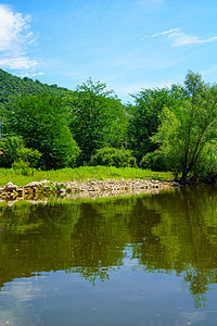 斯卡达尔湖国家公园风景旅游山脉植物蓝色旅行森林反射图片