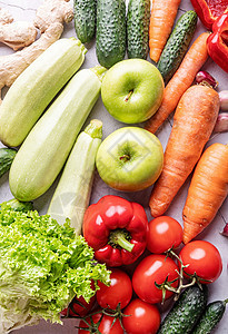 健康水果和蔬菜的顶端视图图片