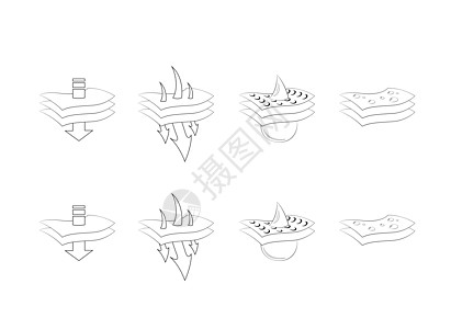 防水组织矢量图标集 吸水防潮层 孤立的符号 图解说明图片